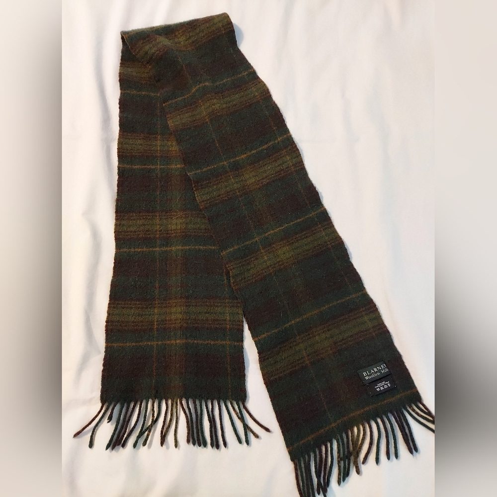Blarney Woollen Mills Green Plaid 100% Lambswool Scarf - 60"